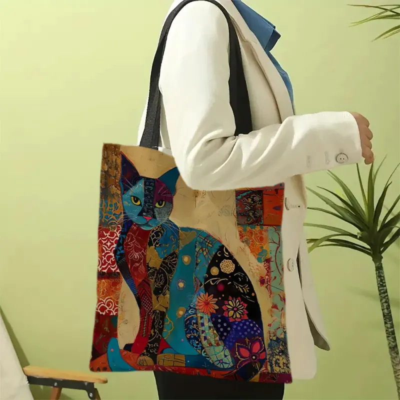 Ethnic Flower Cat Pattern Tote Bag 5