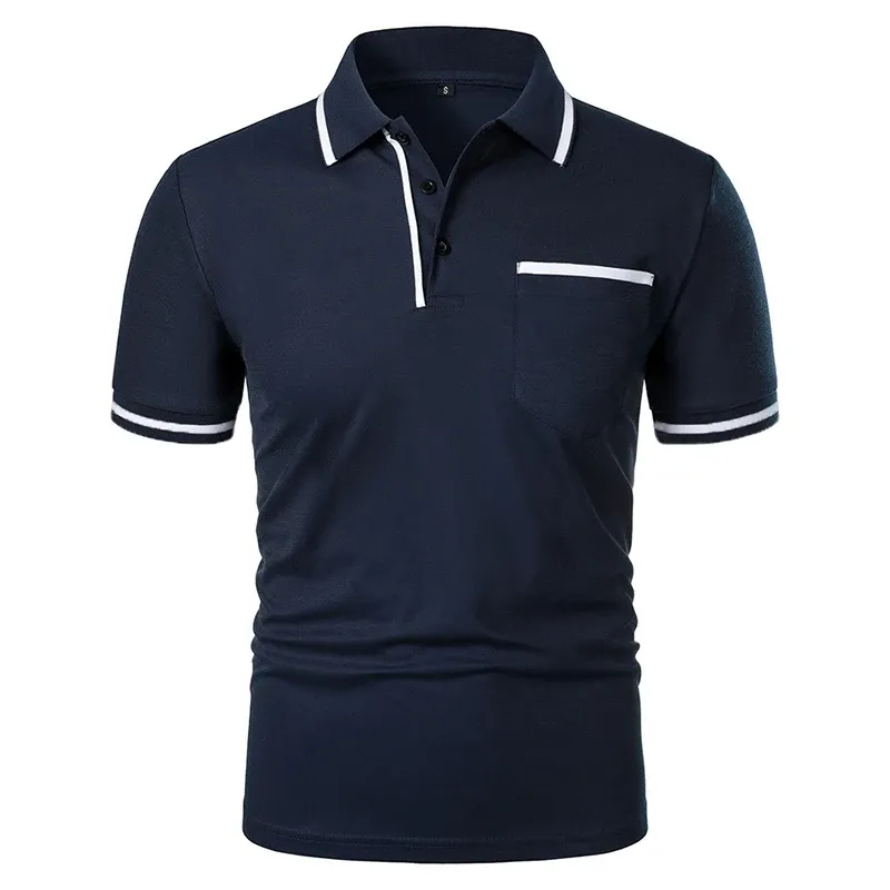 Men's Solid Color Polo Shirt with Pockets 2