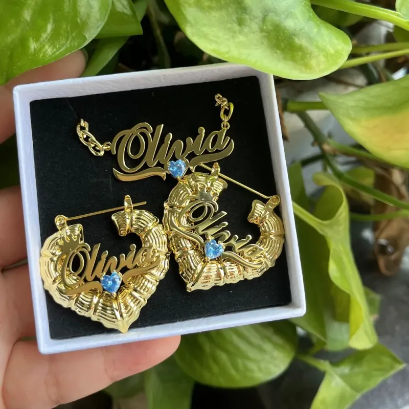 Personalized Birthstone Pendant & 30mm Hoop Earrings Set 2