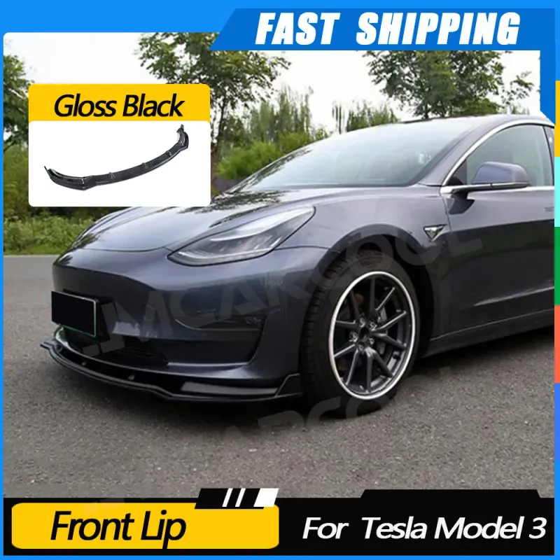 Carbon Look Tesla Model 3 Bumper Lip Splitters 1