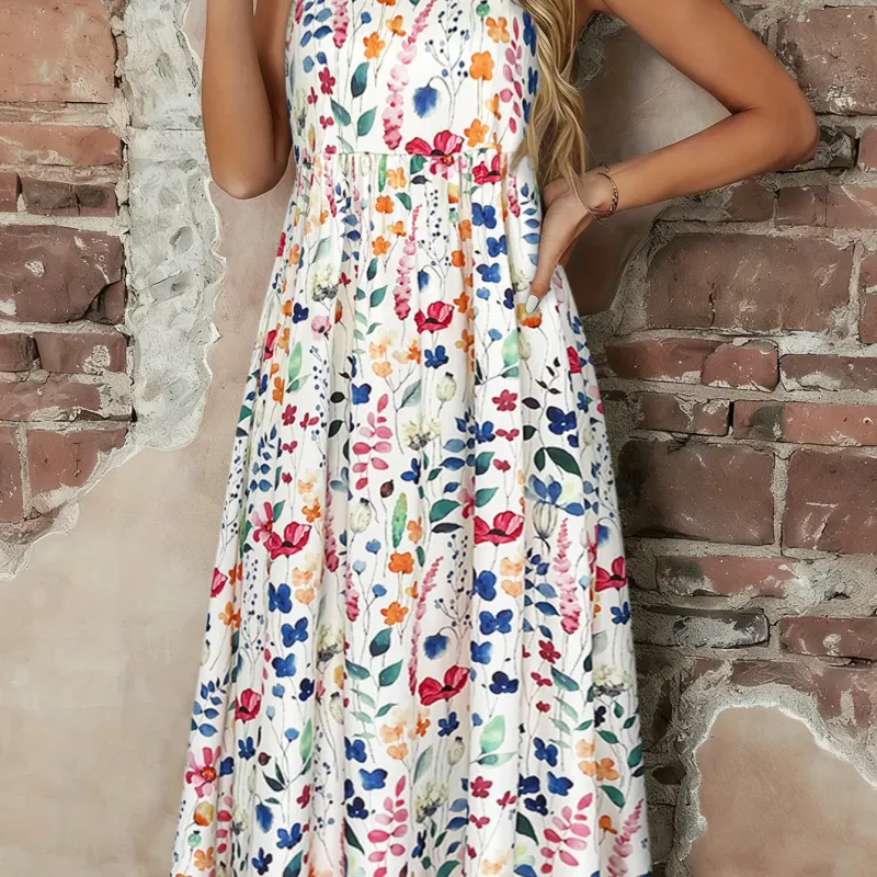 Watercolor Floral Sleeveless Midi Dress 2