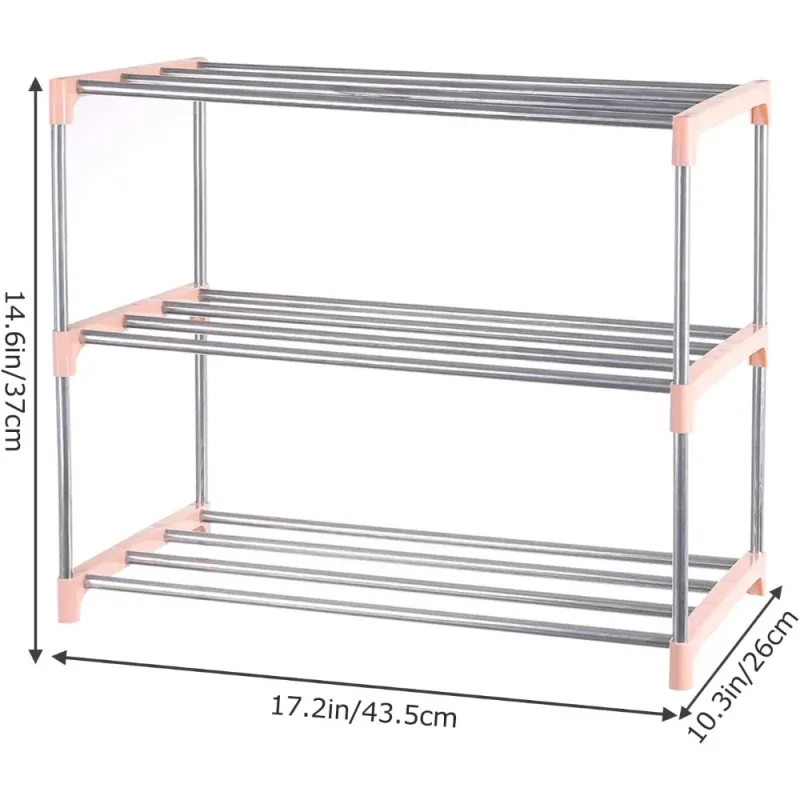 Pink 3-Tier Narrow Stackable Shoe Rack 3