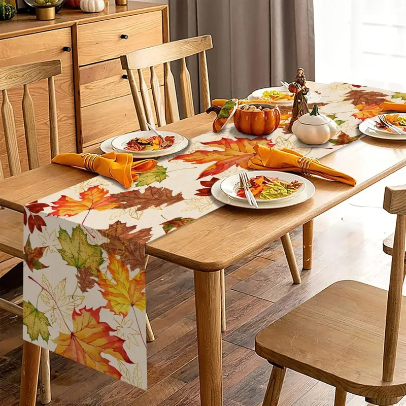 Fall Maple Leaves Linen Table Runner 3