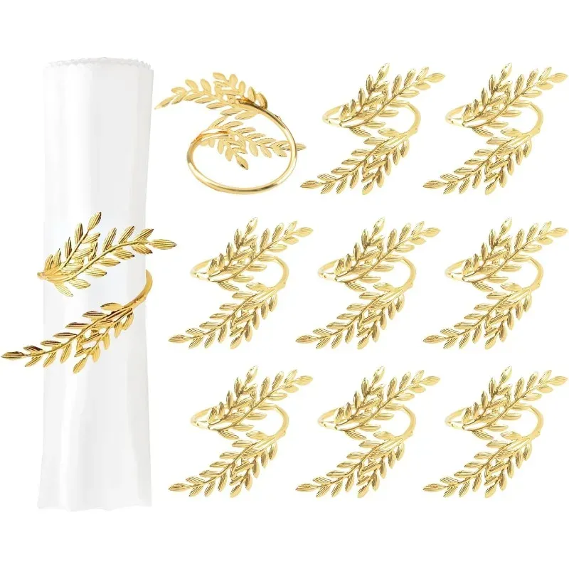 Gold Leaf Napkin Rings Holiday Set 1