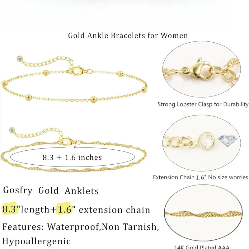 Gold Plated Anklet Bracelet Set 4