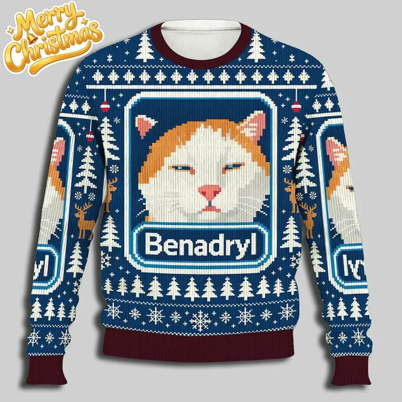 Funny Benadryl Cat Christmas Sweatshirt 6