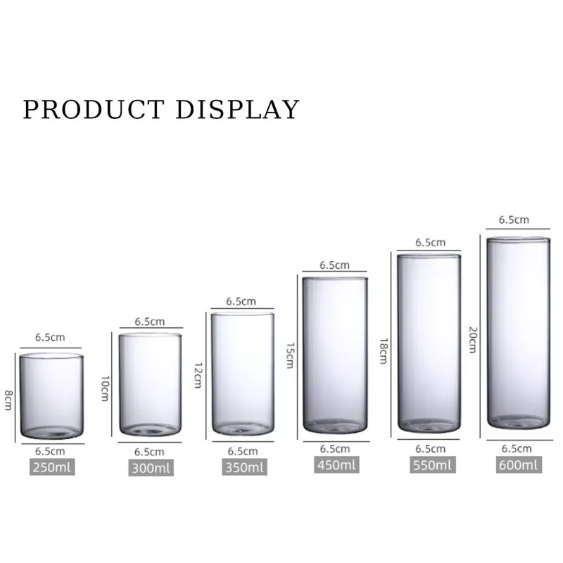 Glass Cylinder Vases Set 6
