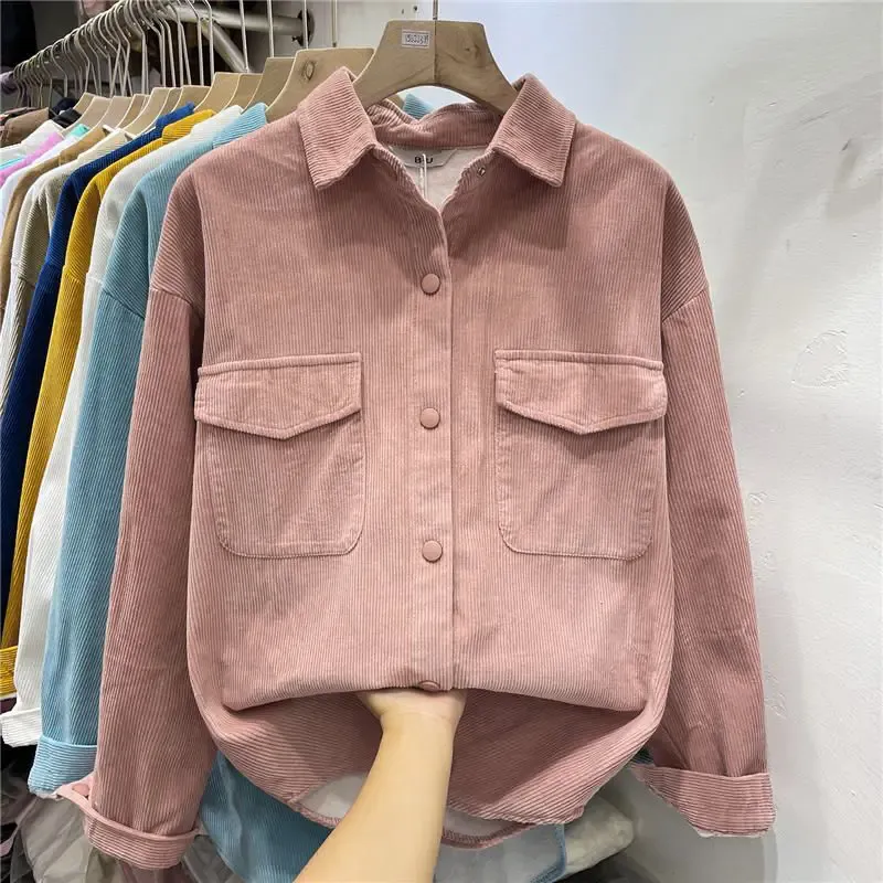 Corduroy Velvet Button-Up Shirt Jacket 3