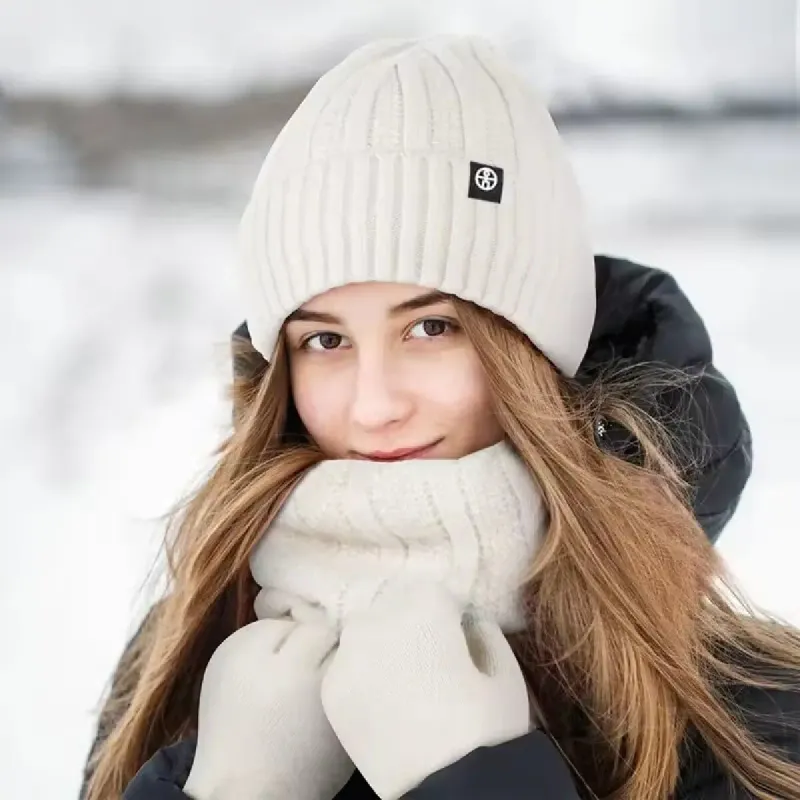 Winter Beanie Gloves Snood Scarf Set 3pcs 1