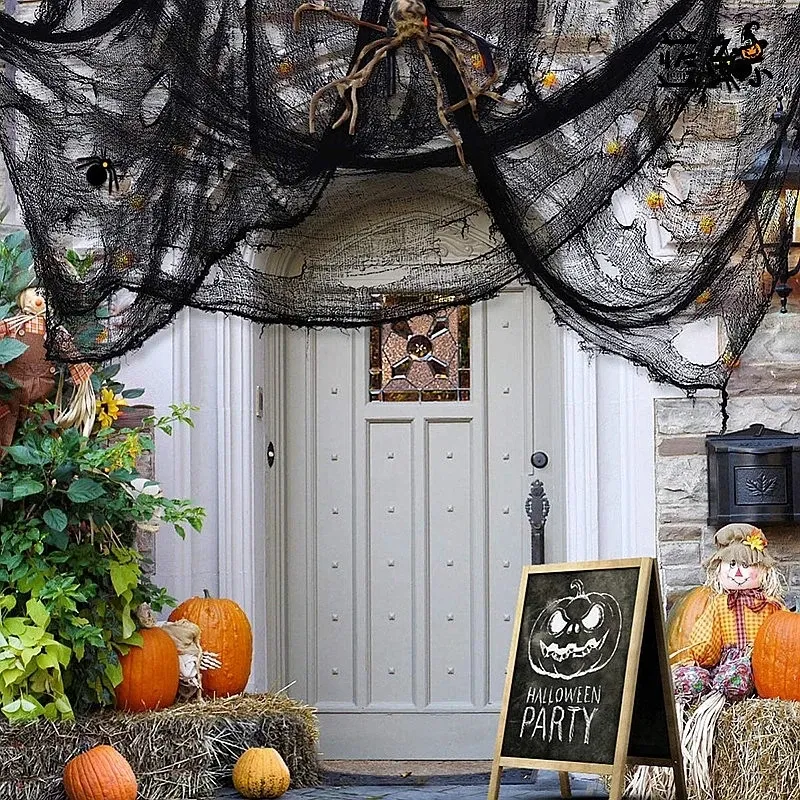 Black Gauze Halloween Spider Web Decor 2