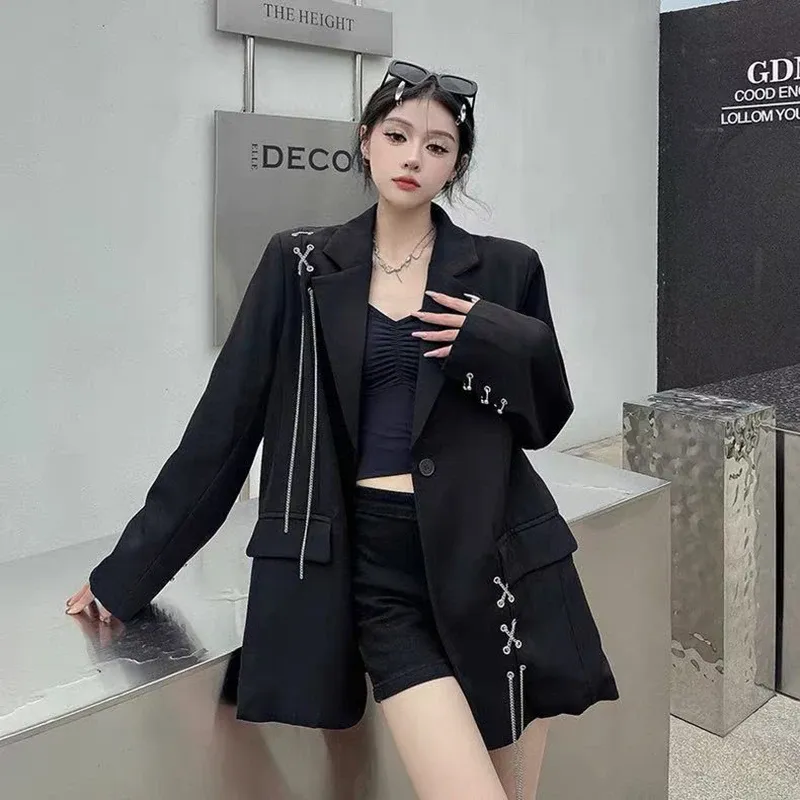 Black Y2K Chain Detail Blazer 2