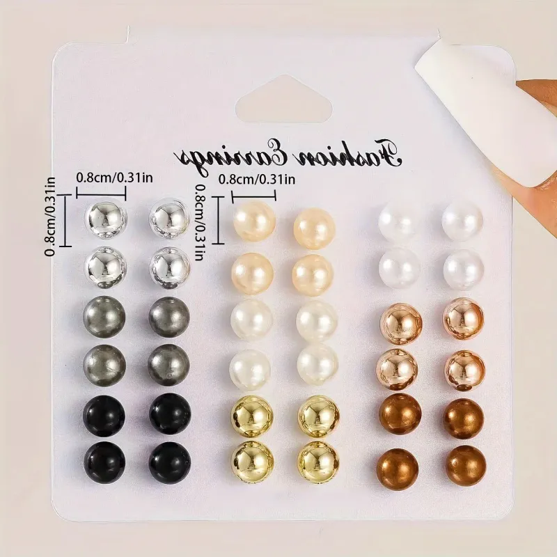 18 Pairs Multi-Color Pearl Stud Earrings Set 3