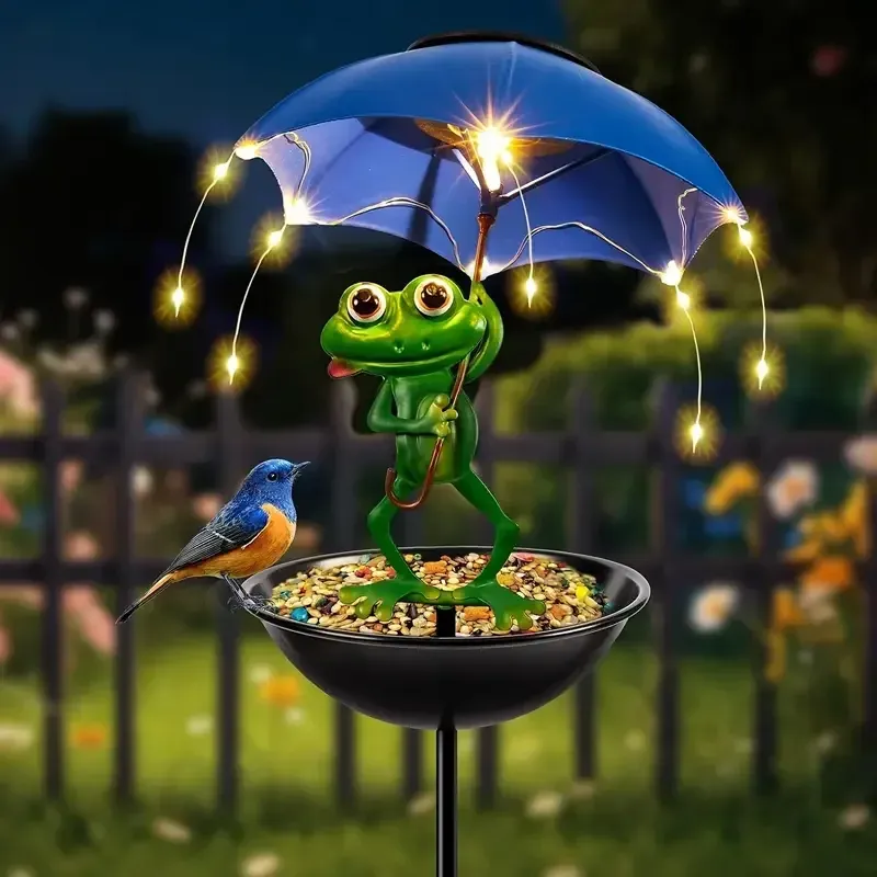 Solar Frog LED Bird Feeder Statue 1