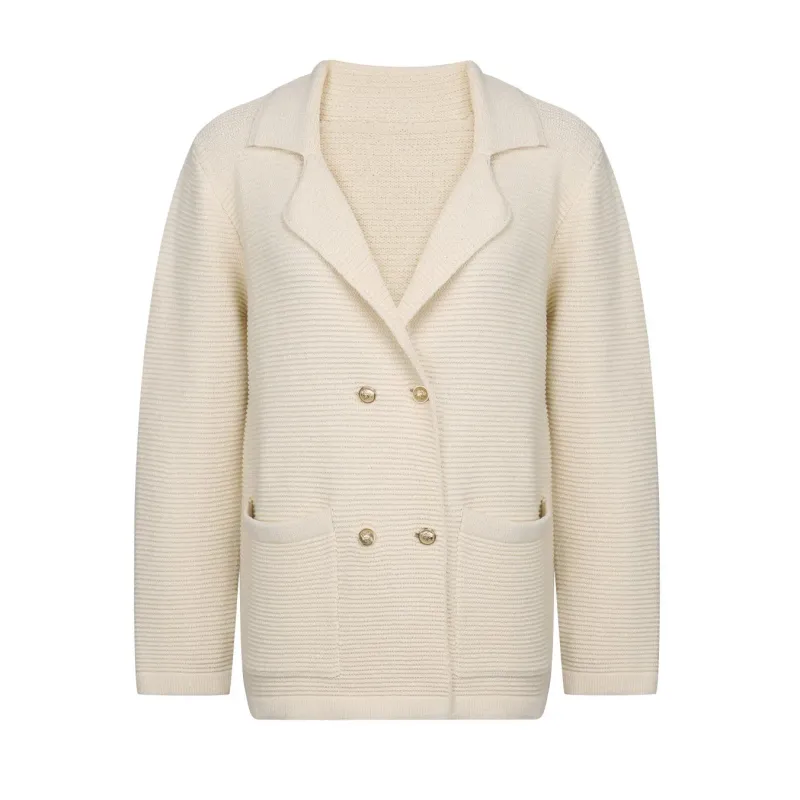 Cream Rib Knit Blazer Coat 2