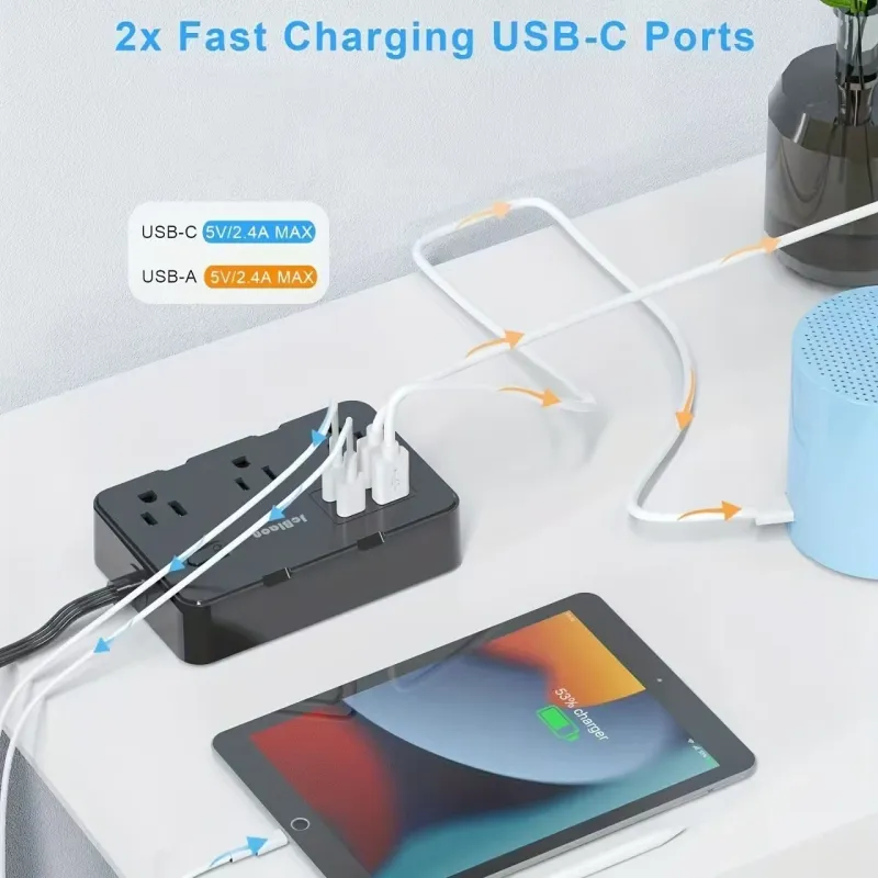 Flat Plug Power Strip with USB-C Ports 4