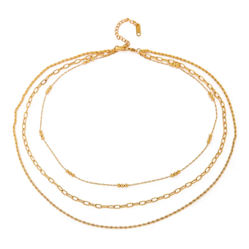 18K Gold Plated Layered Chain Necklace 1