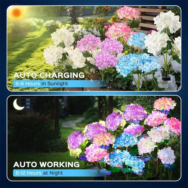 3 Head Solar Hydrangea Flower Lights 6