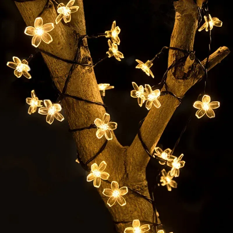 Solar Sakura Fairy Lights - 5M Peach Flower LED 4
