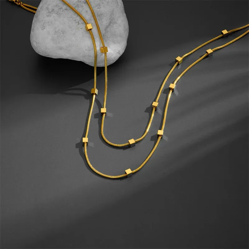 Double Layer Square Block Titanium Necklace 3