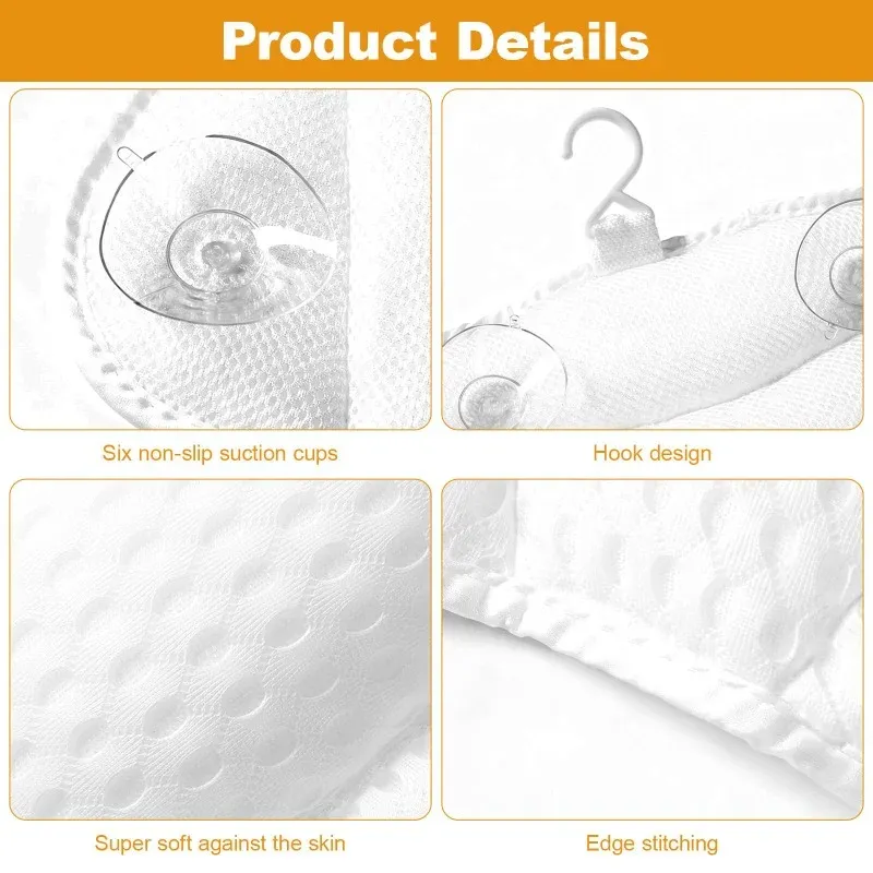 3D Mesh Bath Pillow for Neck & Back Support 3