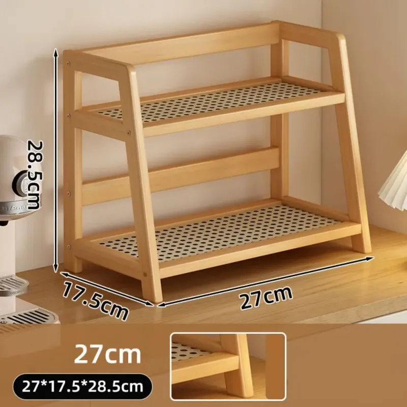 Wooden Rattan Storage Shelf Organizer 3