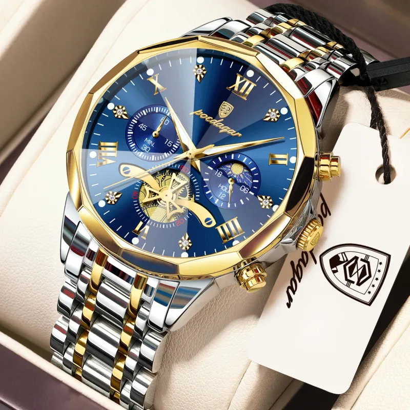 POEDAGAR Men's Luminous Chronograph Watch 2