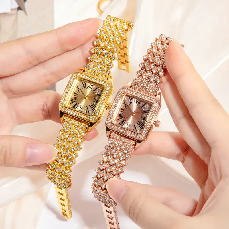 YIKAZE Gold Square Diamond Watch for Women 1