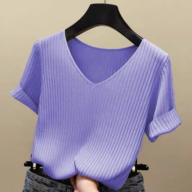 Summer V-Neck Ribbed Pullover Sweater 5