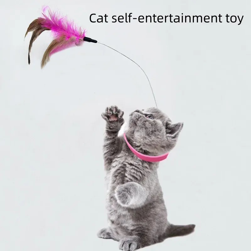 Hands-Free Cat Collar Feather Wand Toy 2