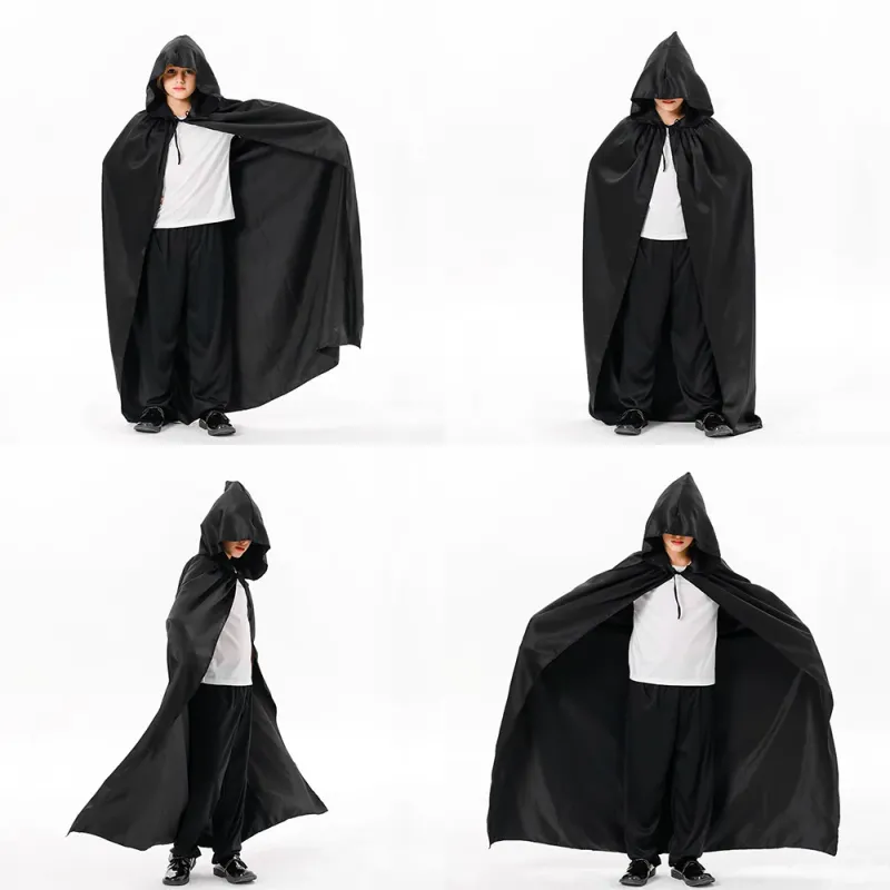 Hooded Witch Cape Cloak - Unisex Black Robe 5