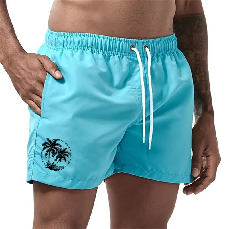 Coconut Tree Print Swim Trunks 2