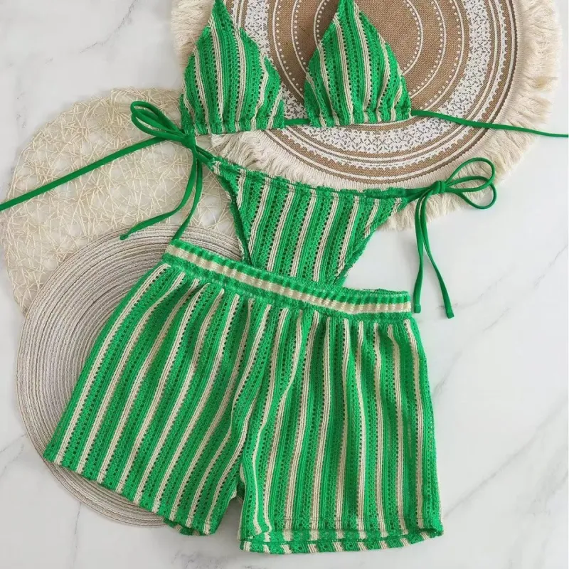 Women's 3-Piece Mesh Lace-Up Bikini Set 2