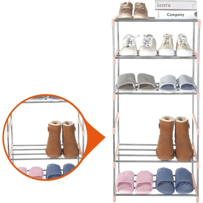 Pink 3-Tier Narrow Stackable Shoe Rack 4