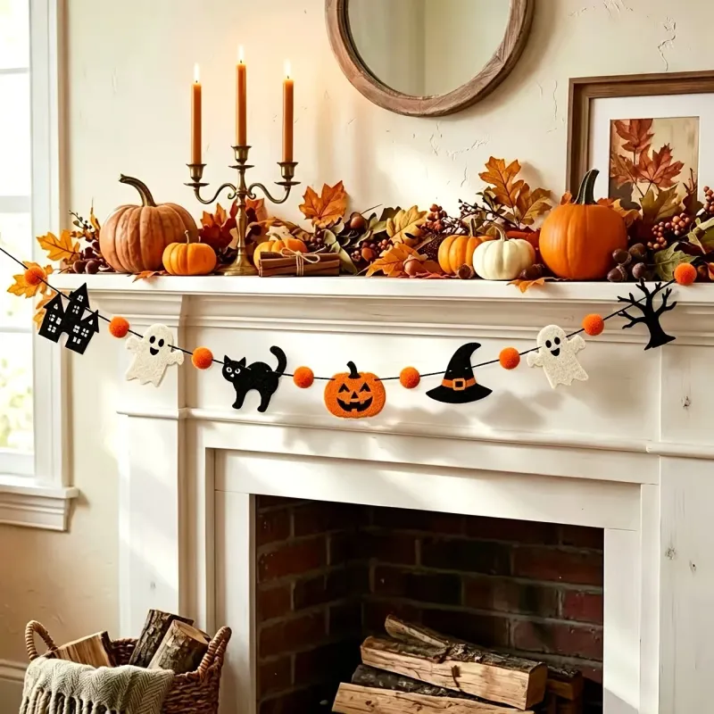 Halloween Skull Cat Pumpkin Felt Garland 5