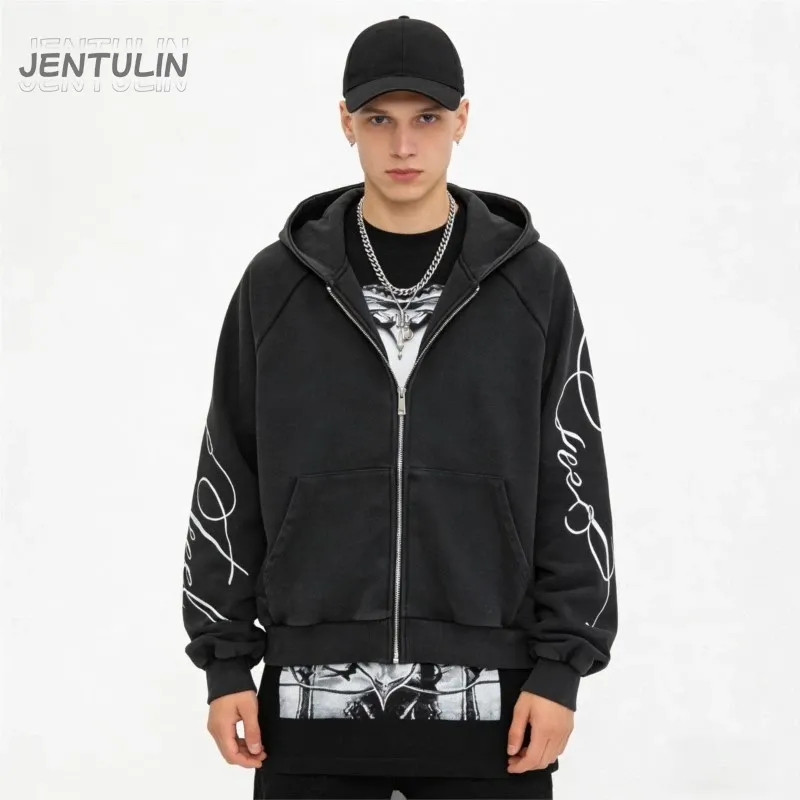 Black Y2K Oversized Zipper Hoodie 2