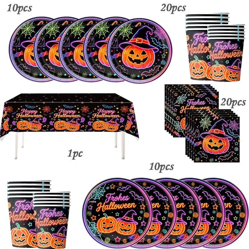 Neon Halloween Disposable Tableware Set 4