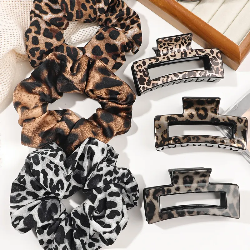 Leopard Scrunchies & Claw Clips Set 1