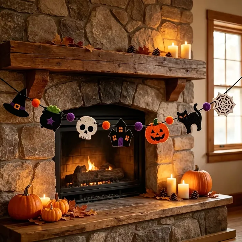 Halloween Skull Cat Pumpkin Felt Garland 4