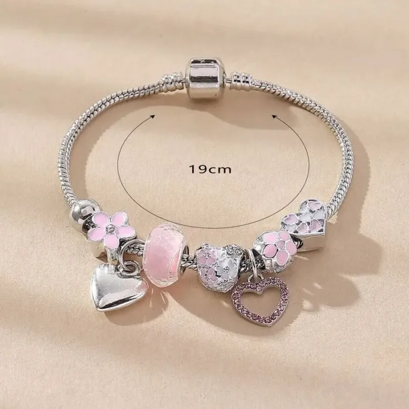 Heart Flower Glass Charm Bracelet 4
