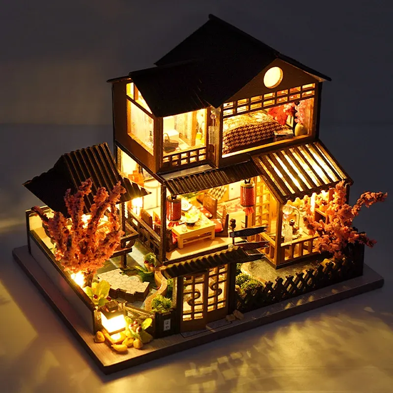DIY Mini Wooden Dollhouse with Light Kit 4