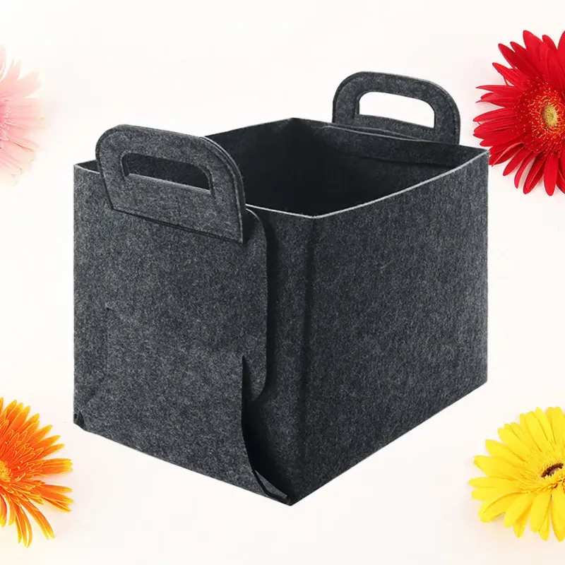 Medium Grey Felt Storage Basket 6