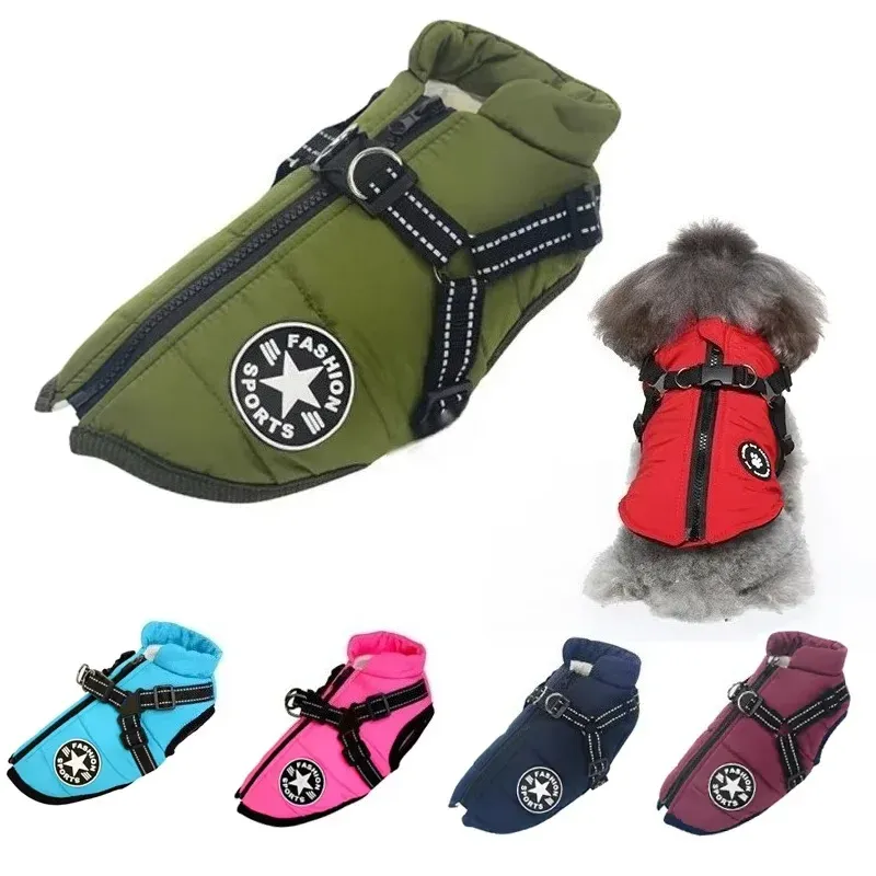 Waterproof Winter Dog Jacket with Harness 1