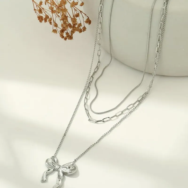 Gold Bow Pendant Necklace Set 5