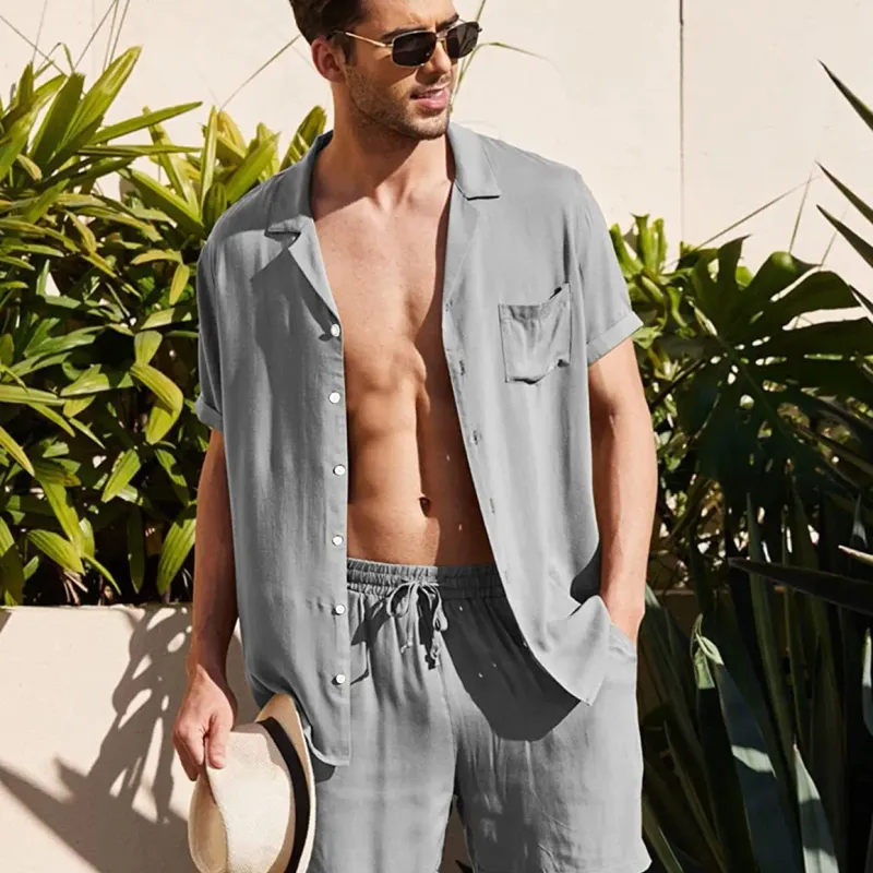Men's Cotton Linen Shirt & Shorts Set 3
