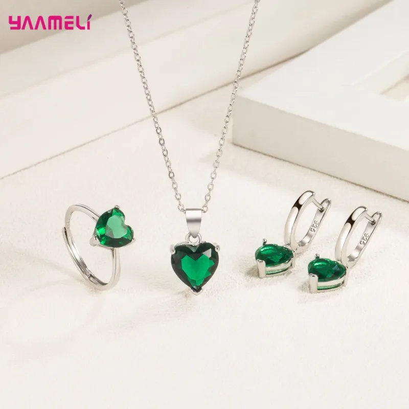 925 Sterling Silver Heart Zircon Jewelry Set 5