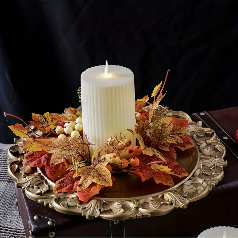 Autumn Maple Leaf Candle Holder Wreath 2