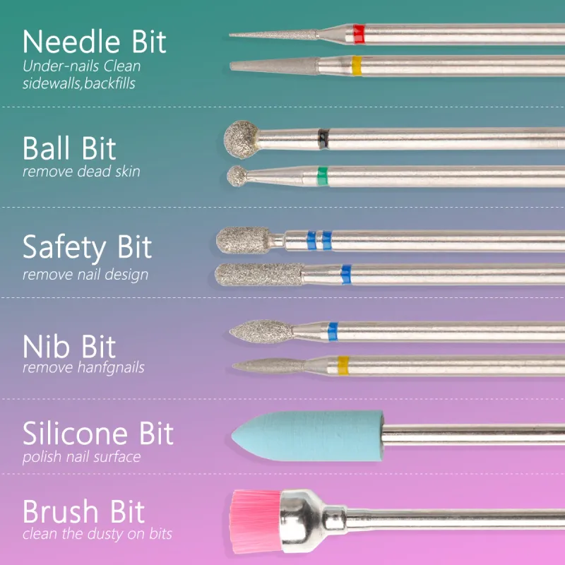 14pc Nail Drill Bit Set Gel Removal & Polishing Kit 2