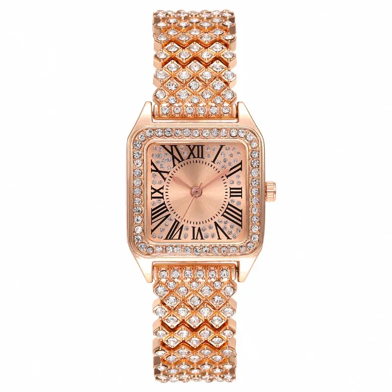 YIKAZE Gold Square Diamond Watch for Women 5