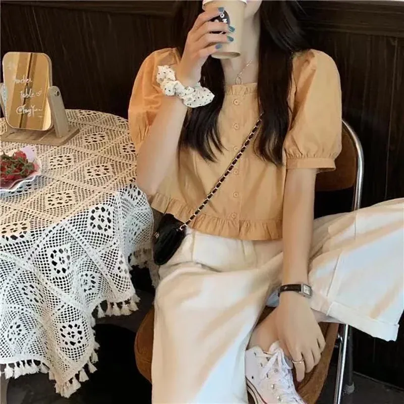 Korean Ruffle Chiffon Cropped Blouse 4