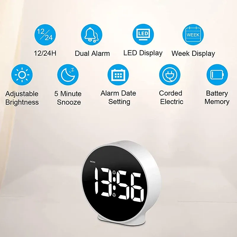 LED Digital Alarm Clock Dual Time Display 2